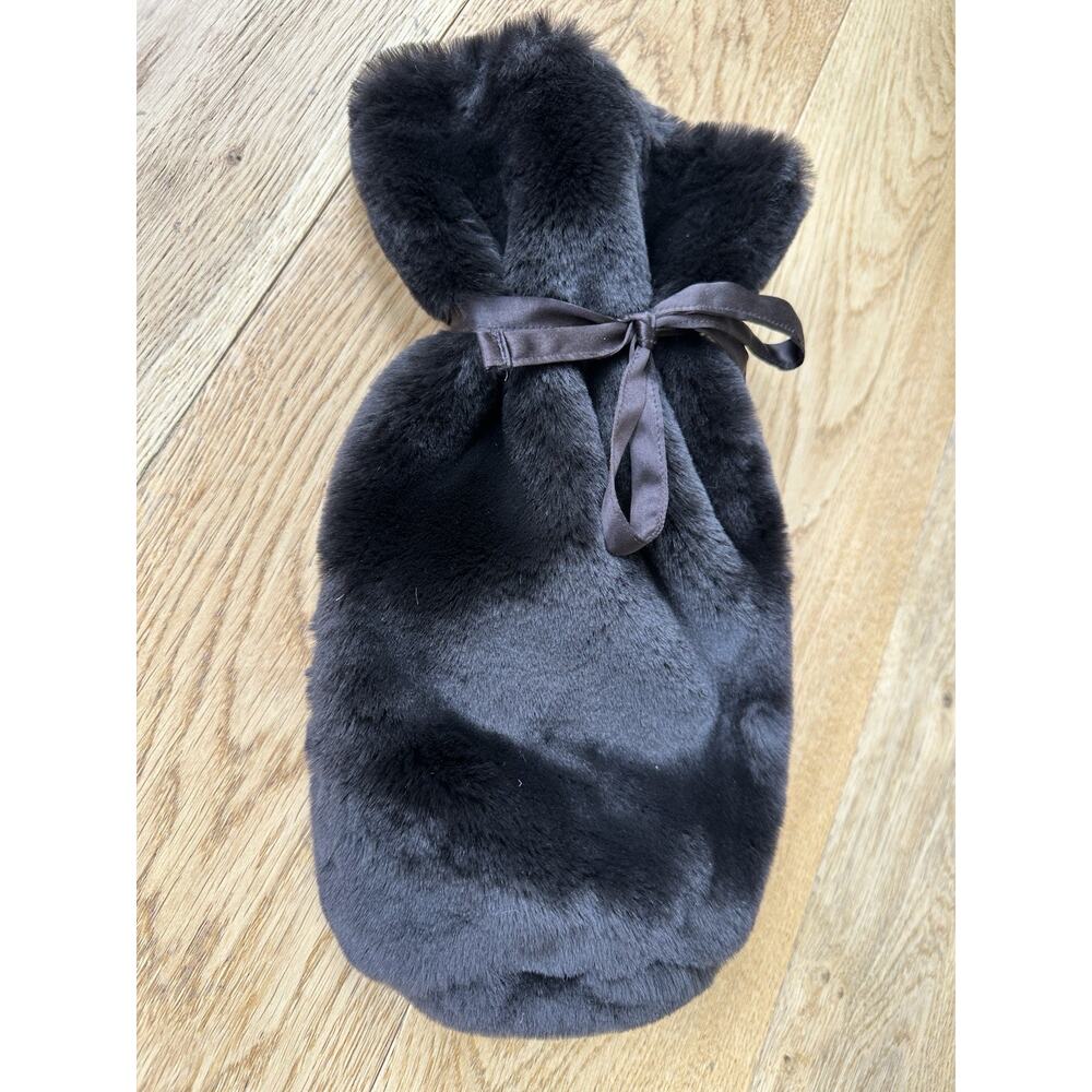 Faux Fur Wine Bottle Bag - VTG Pottery Barn - dark chocolate with silk tie - Picture 2 of 9
